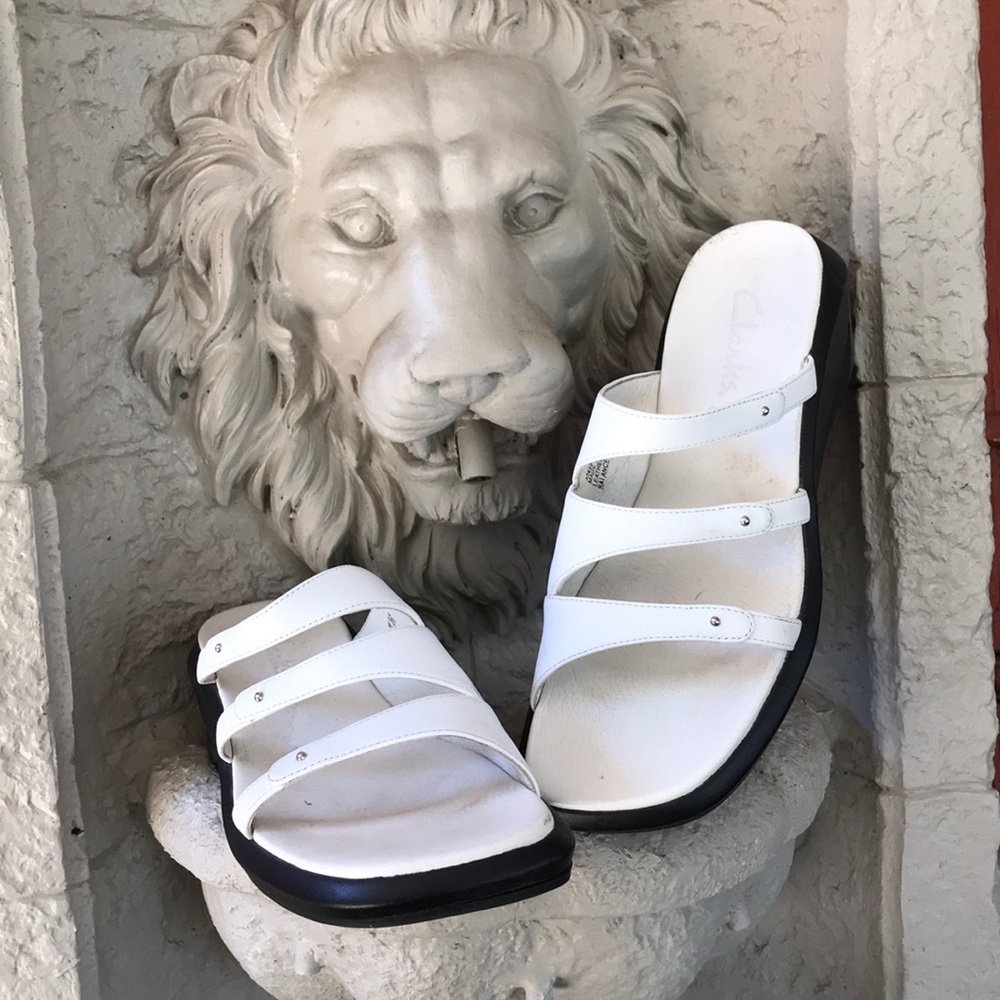 White Clark sandals